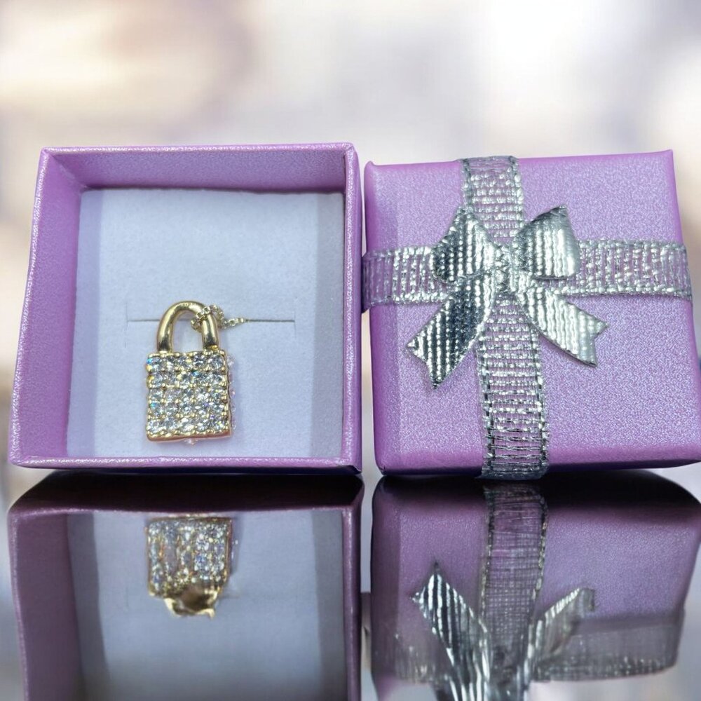 Coquette Sterling Silver 925‎ Sparkle Lock Pendant Necklace Dainty Romantic Gift